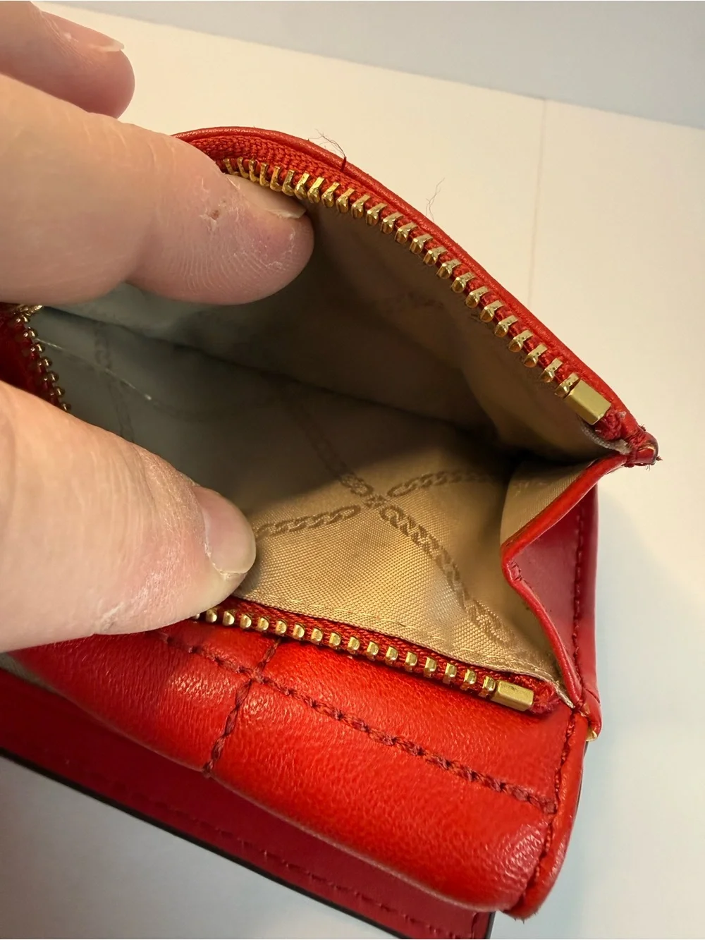 Michael Kors Red Quilted Leather Trifold Wallet Gold Hardware